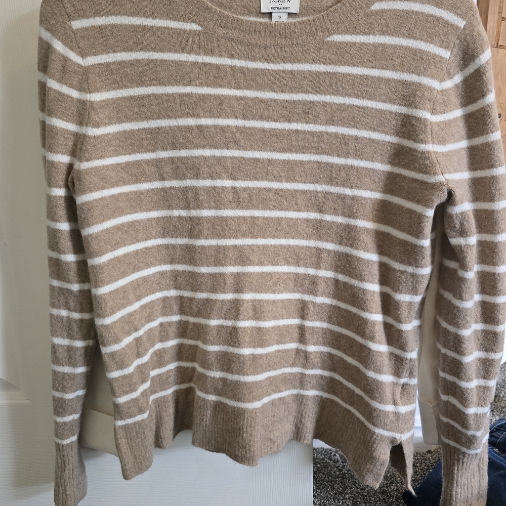 J. Crew Tan and White Striped Sweater